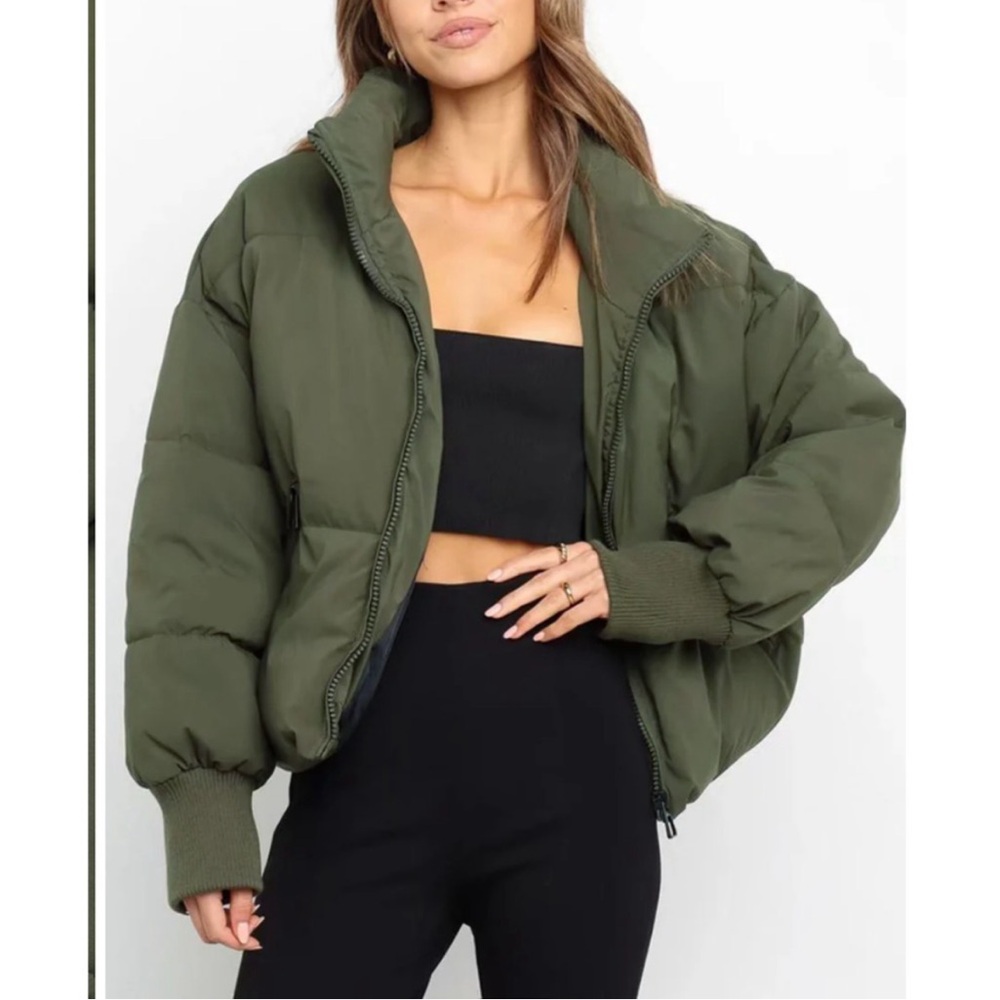 Green Puffer Jacket Coat Commense Cropped